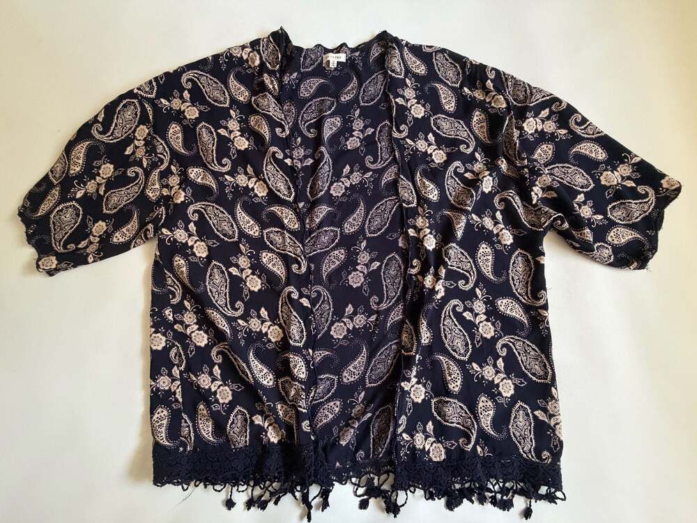 En Crème Womens S Navy Paisley Kimono Cardigan Boho Summer Cover Up